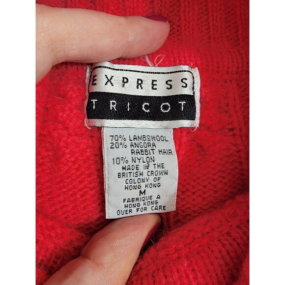 Vtg Express Tricot Y2K Wool Angora Long Cable Turtleneck Sweater Oversized M - Picture 3 of 14